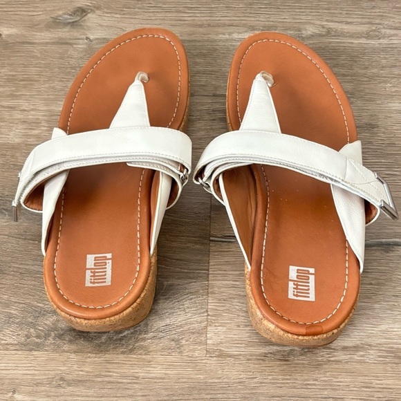 Fitflop Remi Toe Post Thongs Urban White Leather Adjustable Sandals Women’s 11 - Picture 7 of 15